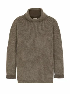 Grüne Erde Pullover aus Yakwolle, 63 yak ribstrick/mittelbraun, L