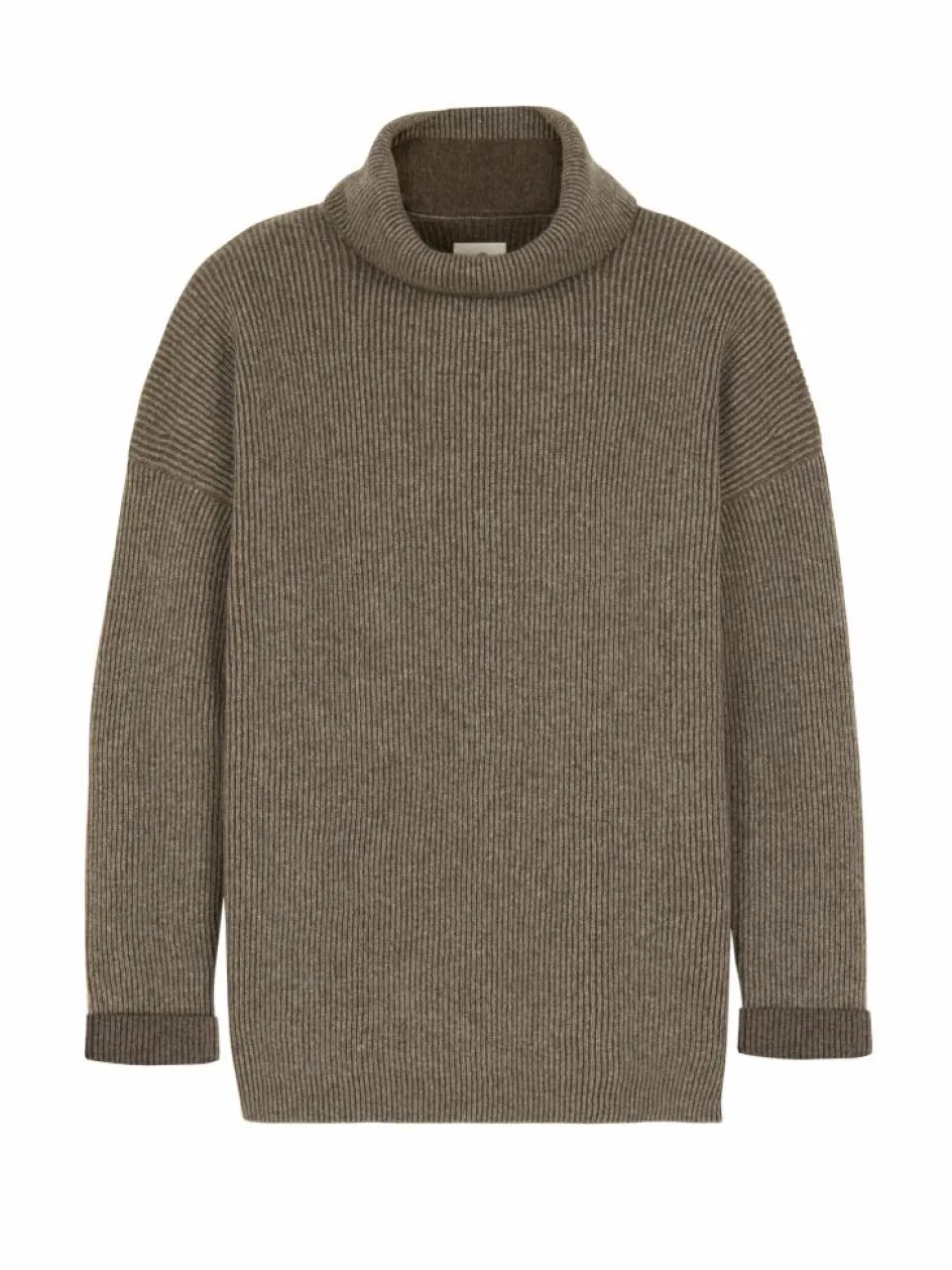 Grüne Erde Pullover aus Yakwolle, 63 yak ribstrick/mittelbraun, L