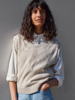 Grüne Erde Pullunder aus Bio-Baumwolle und Wolle, 44 sand melange, S, GOTS