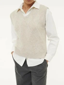 Grüne Erde Pullunder aus Bio-Baumwolle und Wolle, 44 sand melange, S, GOTS