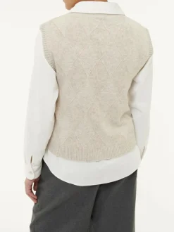 Grüne Erde Pullunder aus Bio-Baumwolle und Wolle, 44 sand melange, S, GOTS