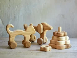 Kinder Grüne Erde Rolltier Hund aus Eschenholz, 18 x 6 x 12 cm