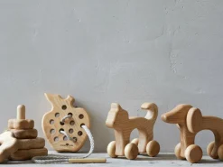 Kinder Grüne Erde Rolltier Hund aus Eschenholz, 18 x 6 x 12 cm