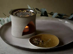 Grüne Erde Räucherstövchen aus Feinsteinzeug, unglasiert, H 10 cm, ø 11,5 cm