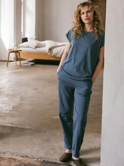 Grüne Erde Schlafshirt aus Bio-Baumwolle, 84 blau/natur melange ringel, XS, GOTS