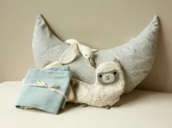 Kinder Grüne Erde Set: Stillkissen Mond mit Überzug, Julie blaugrau, 40 x 60 cm, Überzug: 100 % Baumwolle, Füllung: 100 % Naturlatex, GOTS