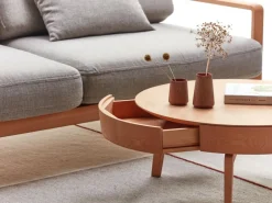 Grüne Erde Sofatisch Mitsu, Ø 80 cm, mit einer Schublade,