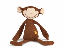 Grüne Erde Sonnenschein-Affe Abu mit gelber Sonne, ca. 50 cm, Bezug: 100 % Baumwolle, Füllung: 100 % Schurwolle (Schaf), GOTS