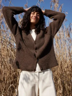 Grüne Erde Strickjacke aus Alpakawolle, , S