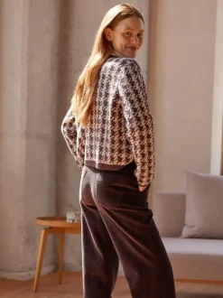 Grüne Erde Strickjacke aus Alpakawolle, 09 hahnentritt chocolate, S