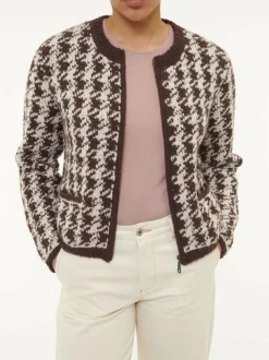 Grüne Erde Strickjacke aus Alpakawolle, 09 hahnentritt chocolate, S