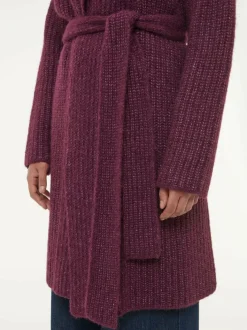 Grüne Erde Strickmantel aus Alpakawolle und Bio-Baumwolle, 07 aubergine melange, S