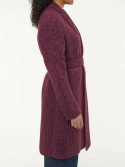 Grüne Erde Strickmantel aus Alpakawolle und Bio-Baumwolle, 07 aubergine melange, S