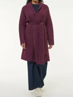 Grüne Erde Strickmantel aus Alpakawolle und Bio-Baumwolle, 07 aubergine melange, S