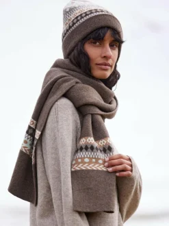 Grüne Erde Strickschal aus Yakwolle, Wolle und Kamelhaar, 84 yak gemustert eisblau, one size