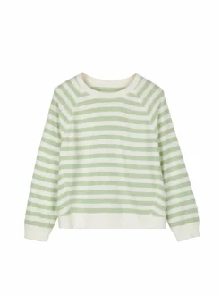 Grüne Erde Sweater aus Bio Baumwolle, 51 pastellgrün/weiss ringel, S, GOTS