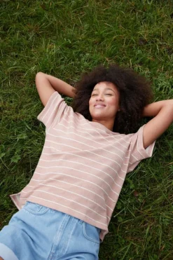 Grüne Erde Sweatshirt aus Bio Baumwolle, 85 camelie/offwhite, S, GOTS