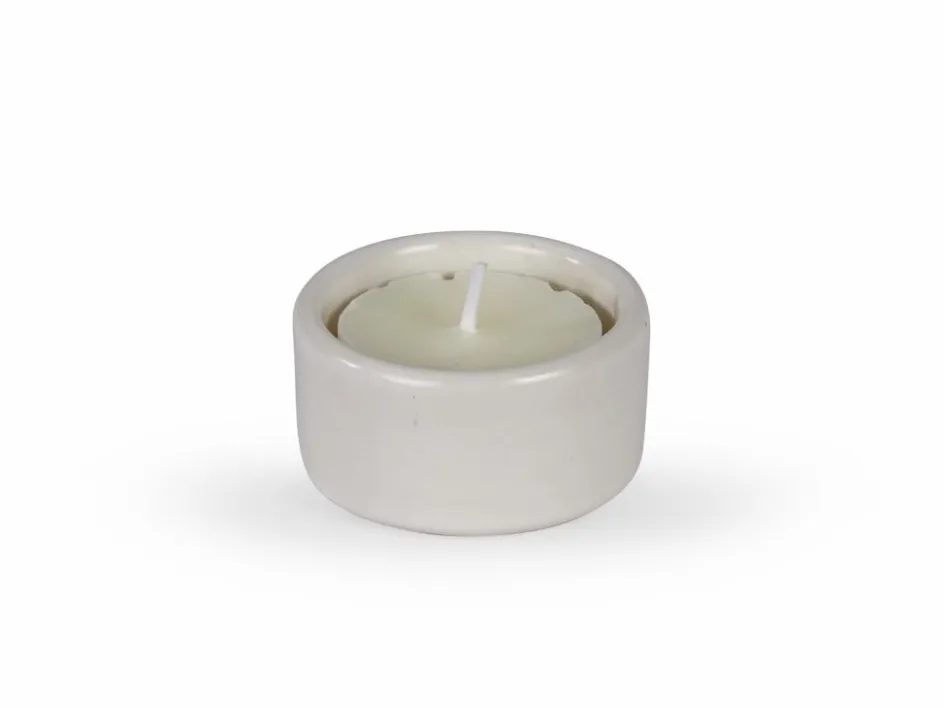 Grüne Erde Teelichthalter weiß, H 3 cm ø 5 cm