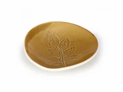 Grüne Erde Teller aus Porzellan mit Rosenblatt, schilf, ø 12 cm