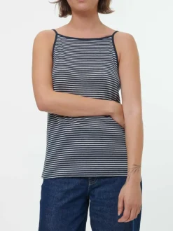 Grüne Erde Top aus Bio Leinen/Baumwolle, 55 navy/offwhite ringel, 38, GOTS