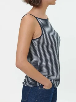 Grüne Erde Top aus Bio Leinen/Baumwolle, 55 navy/offwhite ringel, 38, GOTS