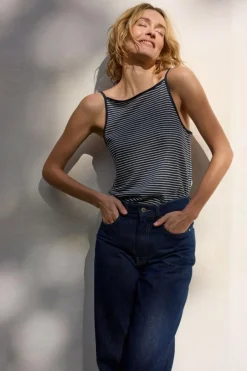 Grüne Erde Top aus Bio Leinen/Baumwolle, 55 navy/offwhite ringel, 38, GOTS