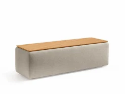 Grüne Erde Truhe Tambor rechteckig, B 143 cm x T 48 cm x H 41 cm, Bezug Wollstoff Tano Natur (79),