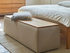 Grüne Erde Truhe Tambor rechteckig, B 143 cm x T 48 cm x H 41 cm, Bezug Wollstoff Tano Natur (79),