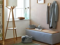 Grüne Erde Truhe Tambor rechteckig, B 143 cm x T 48 cm x H 41 cm, Bezug Wollstoff Tano Natur (79),