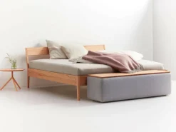 Grüne Erde Truhe Tambor rechteckig, B 143 cm x T 48 cm x H 41 cm, Bezug Wollstoff Tano Natur (79),