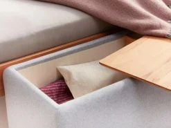 Grüne Erde Truhe Tambor rechteckig, B 143 cm x T 48 cm x H 41 cm, Bezug Wollstoff Tano Natur (79),