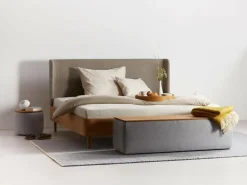 Grüne Erde Truhe Tambor rechteckig, B 143 cm x T 48 cm x H 41 cm, Bezug Wollstoff Tano Natur (79),