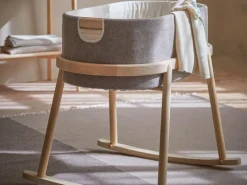 Kinder Grüne Erde Wiege Serafina, inkl. Housse und Matratze, Wollstoff Tano Natur (79), Esche