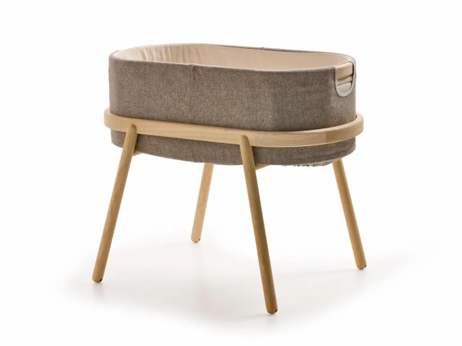 Kinder Grüne Erde Wiege Serafina, inkl. Housse und Matratze, Wollstoff Tano Natur (79), Esche