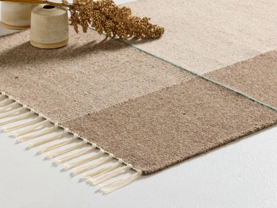 Grüne Erde Wollteppich Kelim Mata, , 70 x 140 cm